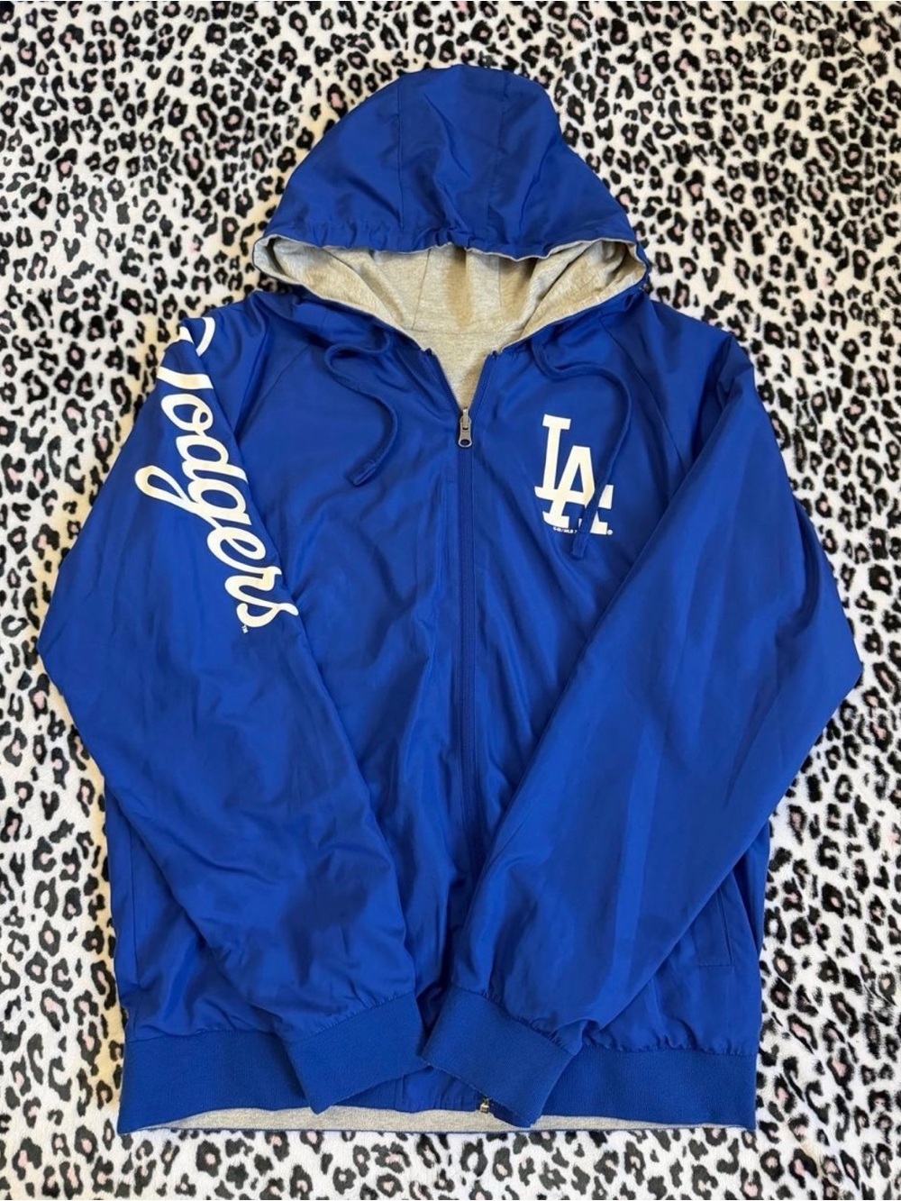 MLB LA Dodgers reversible zip up hoodie in blue & gray
